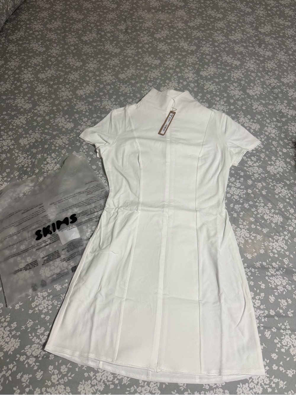 SKIMS White Short Sleeve Seamed A-Line Dress